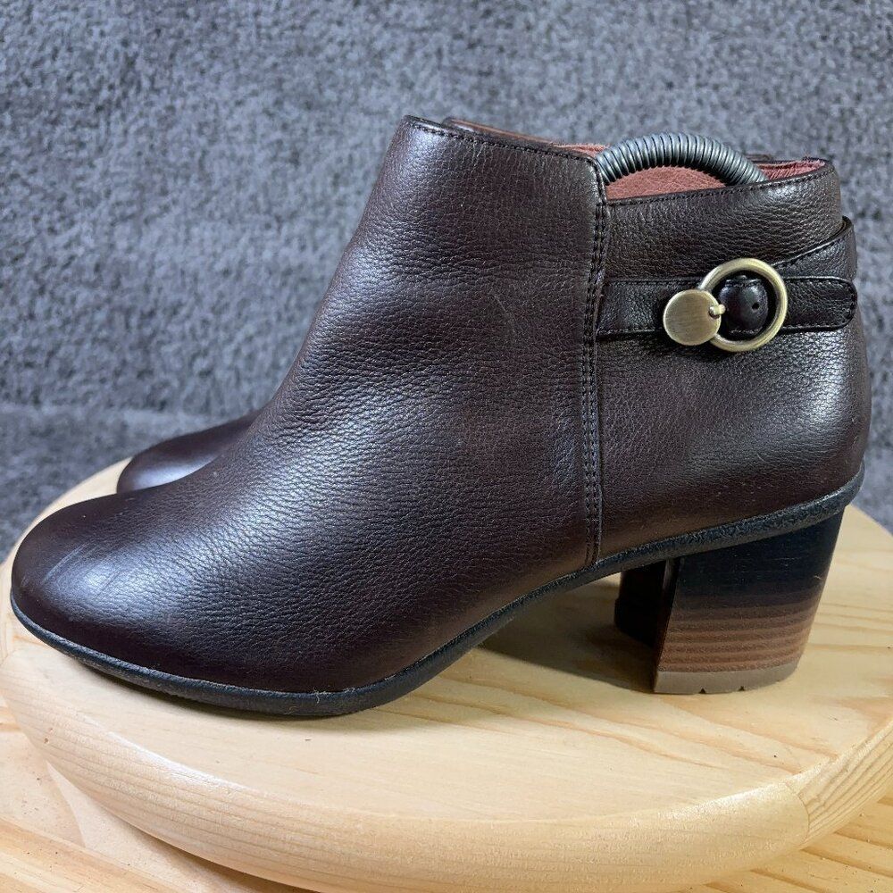 Dansko Perry Ankle Boots Womens Size 10 Brown Leather Buckle Block Heel Booties